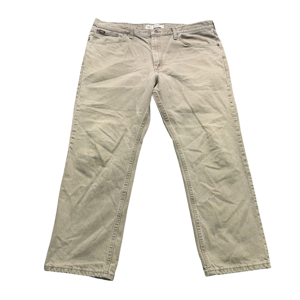 Lee Regular Fit Pants Mens 42x30 Khaki Brown Straight Leg Denim Workwear